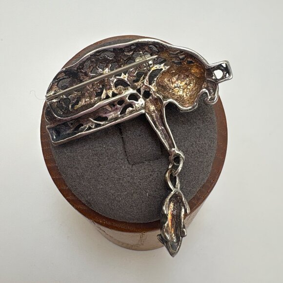 VTG Sterling Silver 925 Cat & Mouse Scroll Design Brooch Size 1.5" Length - Picture 12 of 16